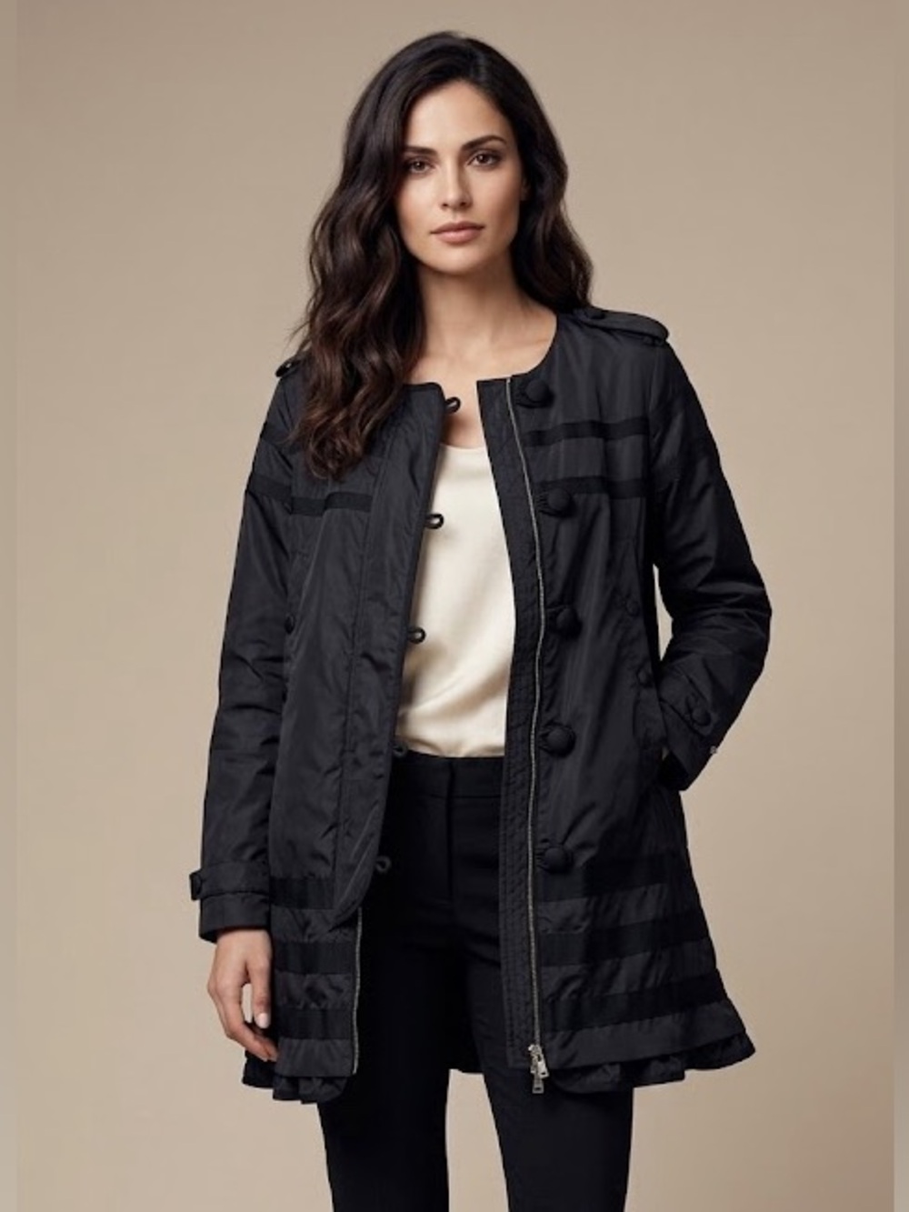 Moncler Persan Giubbotto Black Ruffle Nylon Jacket Size 2 Small